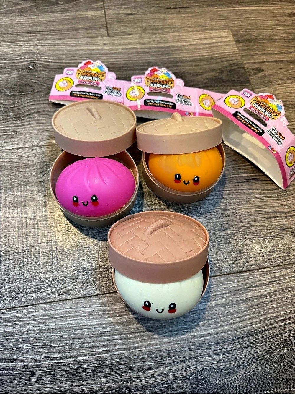 (3x) Crazy Fun Mystery Dumpling Pork Bun Edition Squishy Set Pink & Orange OPEN